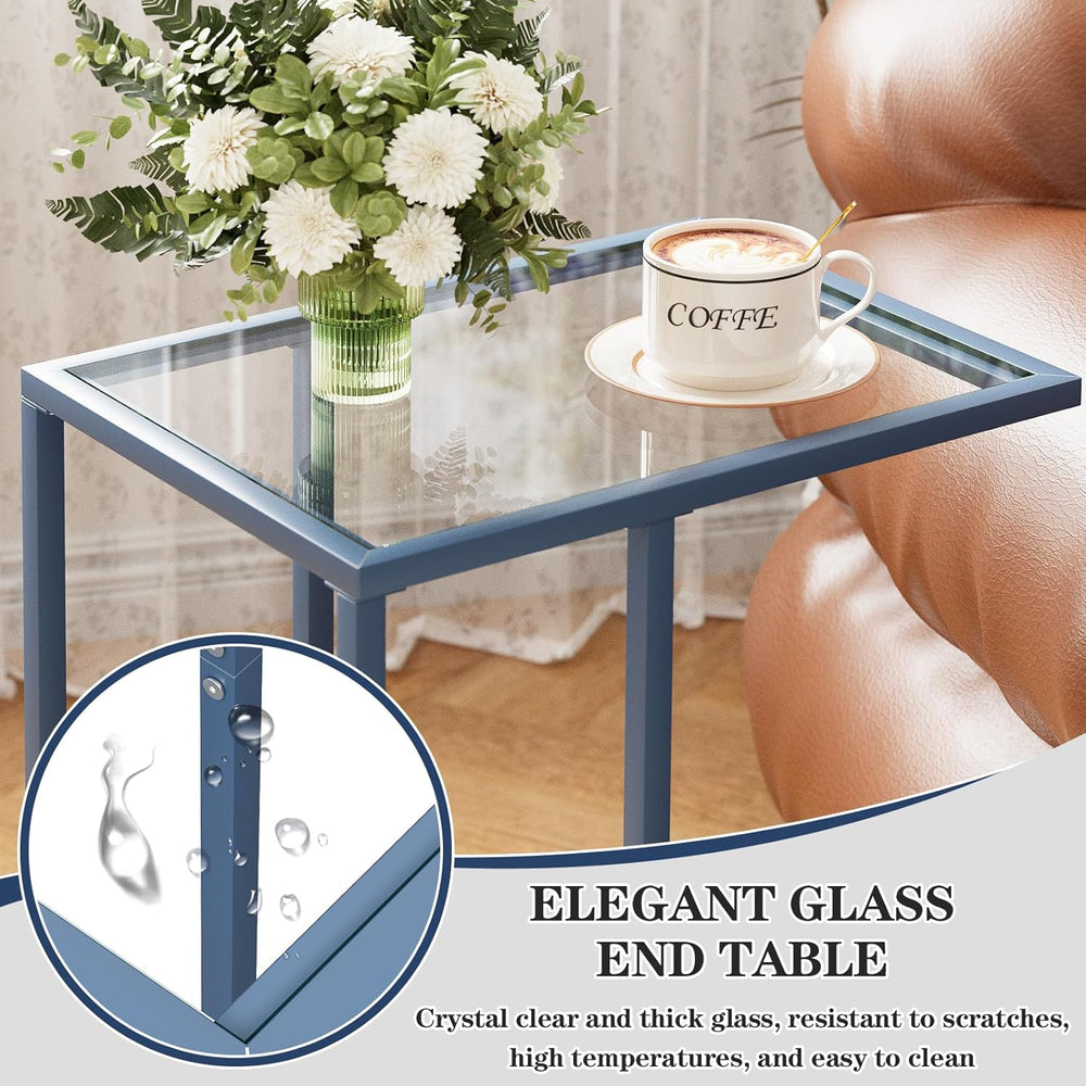 Easy Paws C Table End Table Set of 2, Glass Couch Side Table, Tempered Glass ...