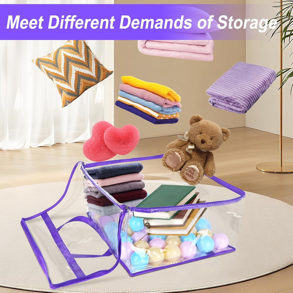 4 Pack Clear Zippered Storage Bags for Clothes, Closet Organizers and Storage Vinyl Bag for Bedding, Linen, Blankets, Comforters, Clothes & Toys Multi Purpose & Space Saver PVC Organizers