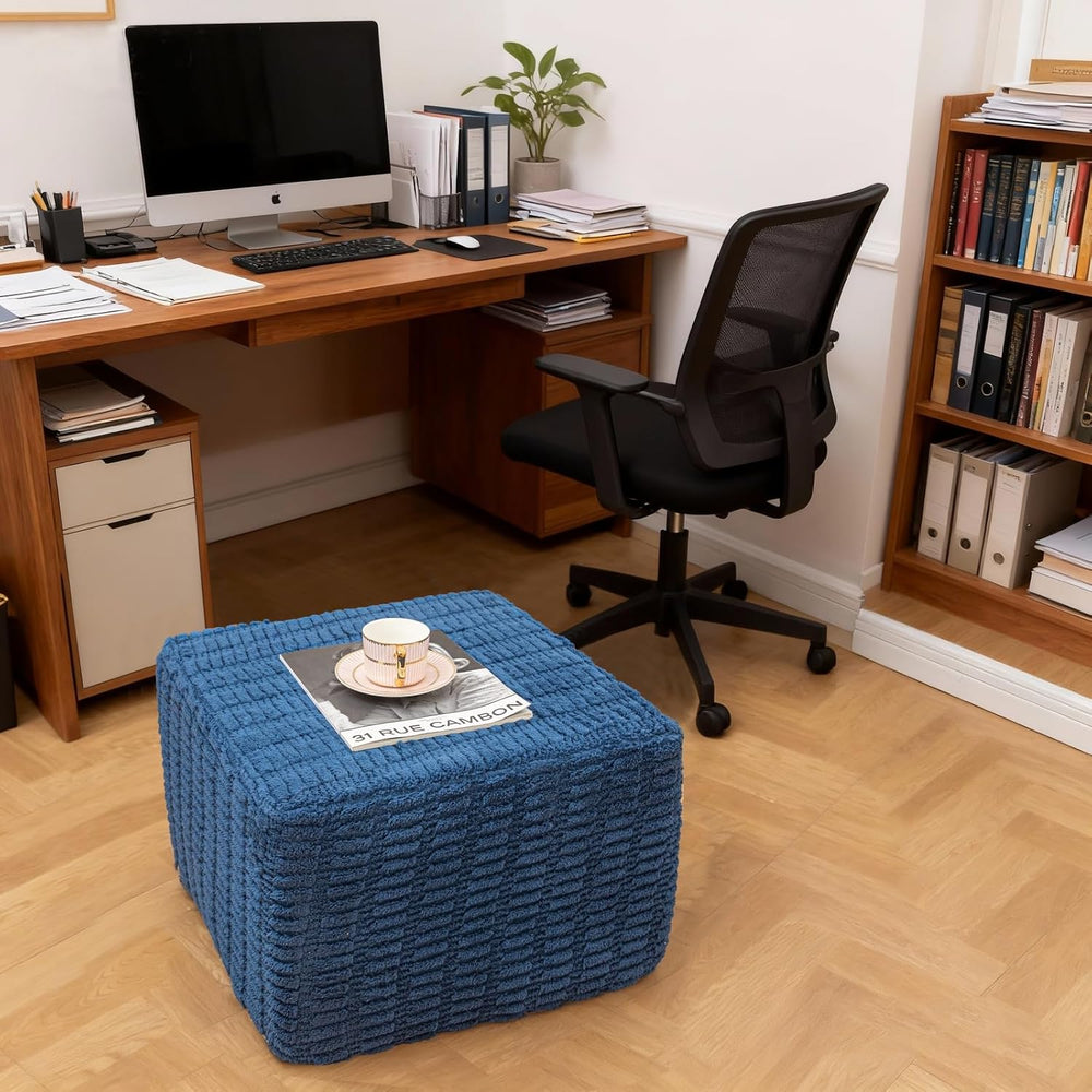 Round Plush Ottoman Pouf Stuffed– Fluffy Ottoman Foot Rest with Modern Foam F...