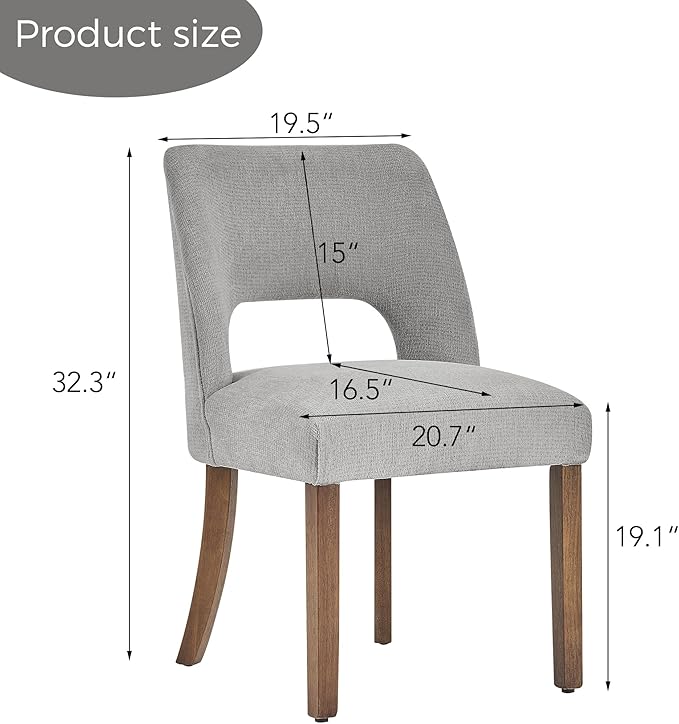 VKNOW Wooden Dining Chairs Set of 2, Modern Fabric Upholstered Dining Room Chair Kitchen Chairs, Farmhouse Dinner Chair for Kitchen Dining Room, Grey