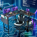 Sweetcrispy L Shaped Desk Gaming Computer 50 Inch Reversible Corner PC Work Table for Writing Study Student with Wood Tabletop Metal Frame CPU Stand Side Bag for Home Office Small Space, Grey