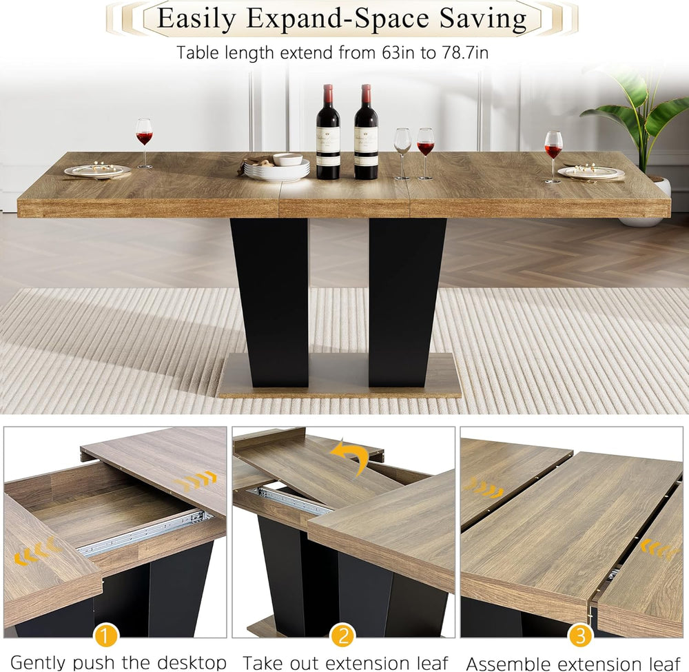 Extendable Dining Table Set for 6-8, 63"-78.7" Farmhosue Kitchen Ta...