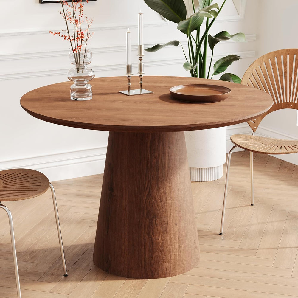 43" Round Dining Table Modern for 4, Natural Wood Grain Circle Kitchen T...