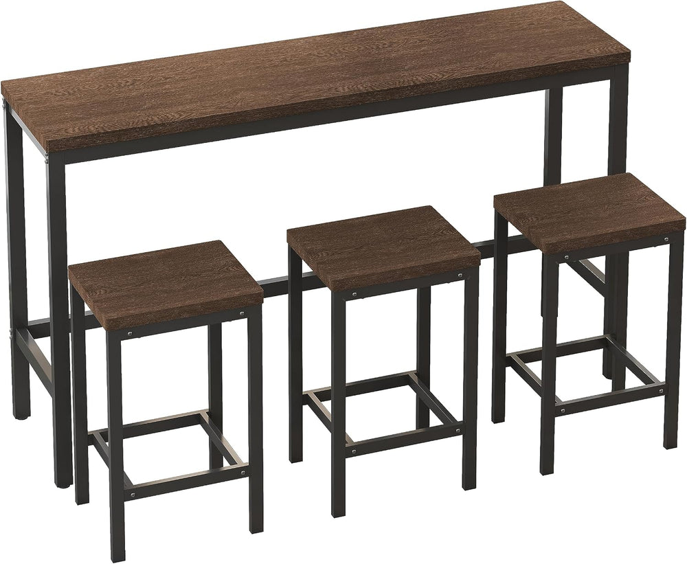 Bar Table and Chairs Set, 60.24” Long Pub Table with 3 Stools, High Top Desk ...