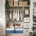 DECOMOMO Blue Storage Bins Fabric Storage Baskets for Shelves, Linen Closet Organization Toys Nursery (Blue Patterns, Large - 3 Pack)