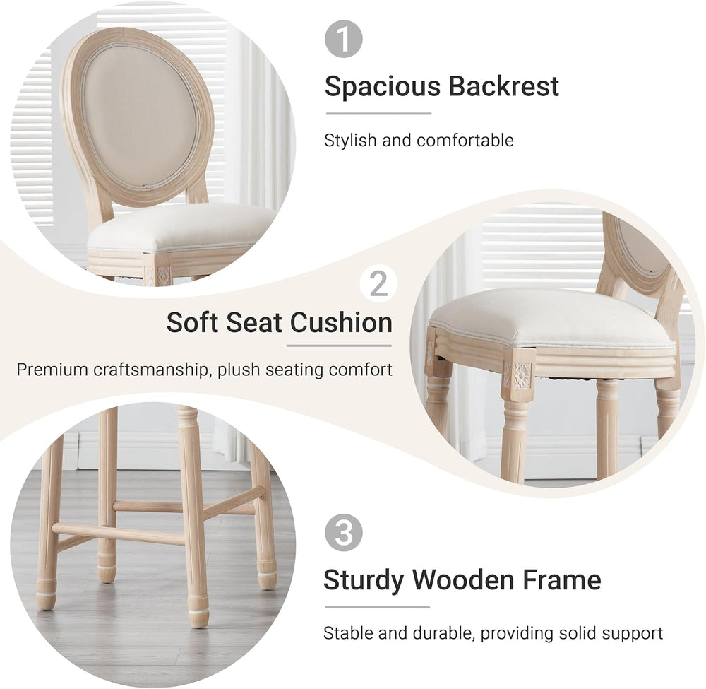 French Country Bar stools, Linen Farmhouse Counter Height Chair
