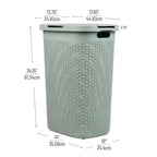 Mind Reader Slim Laundry Hamper with Lid, 60L Clothes Basket, Premium Wicker Design, Plastic, Mint
