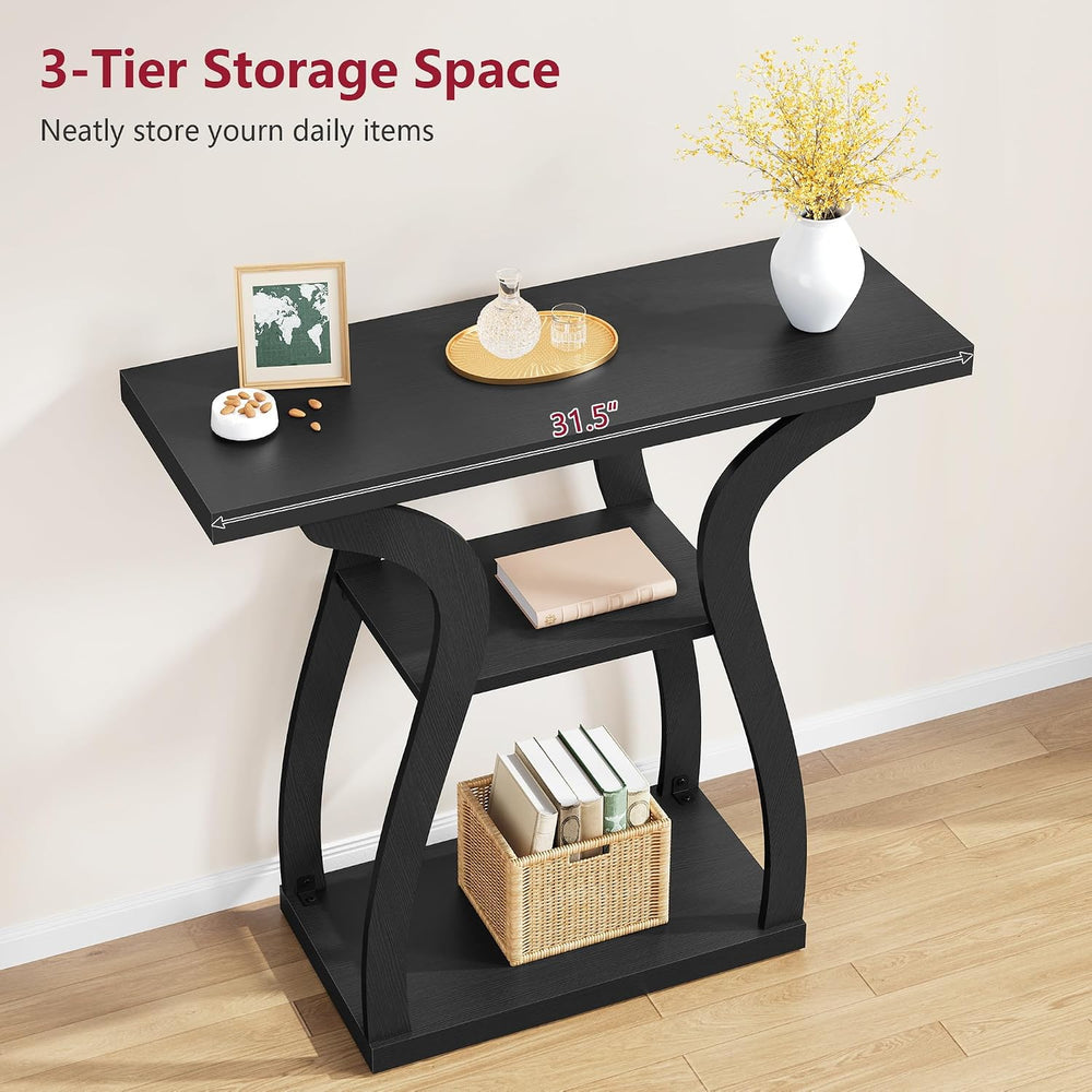 Tajsoon 3-Tier Farmhouse Console Table for Entryway 31.5", Black