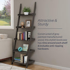 5-Tier Ladder Bookshelf - Freestanding Wooden Bookcase Frame with Leaning Look Shelves for Home and Office Storage by Lavish Home (Gray)