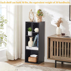 VECELO 3-Tier Small Bookcase, 4 Cube Bookshelf with Height Difference Shelves for Most Books, Modern Floor Standing Unit, Each Shelf Hold Up to 66 LBS for Living Room Bedroom, Vintage Black