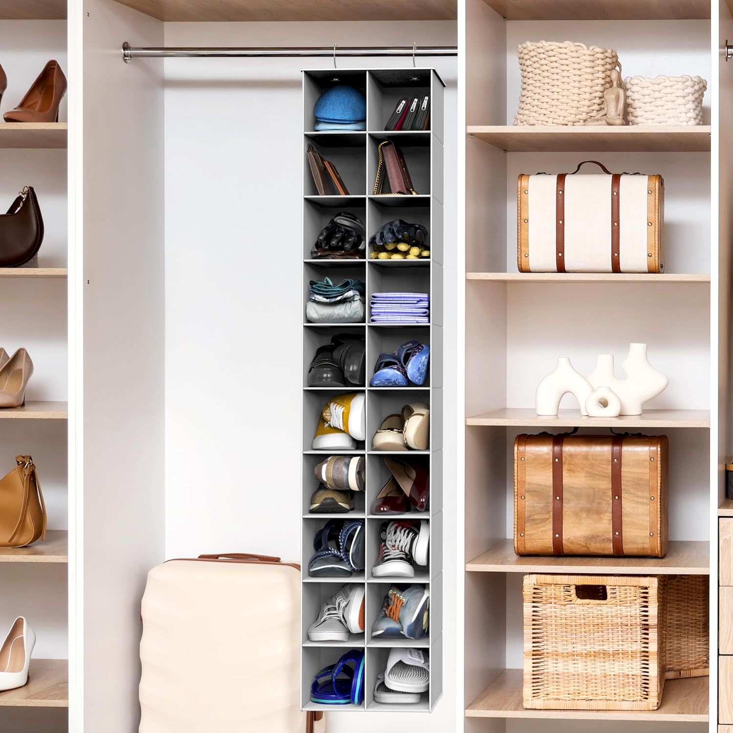 Simple Houseware 20 Section Shelves Hanging Shoes Organizer, Gray | Dual Metal Hooks, 10 Tier, Holds Up to 20 lbs, for Narrow Space