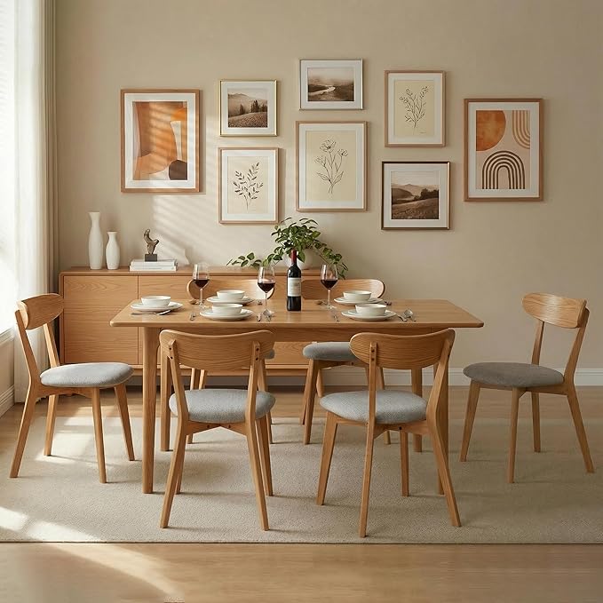 100% Solid Wood Dining Chairs,Mid Century Modern Dining Chairs with Upholstered Cushion,Kitchen,Dining Room Chairs Set of 4 (4, Original Color Grey Upholstery)