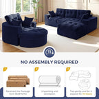MAXYOYO L Shape Sectional Sofa Couch and Round Chaise Lounge, Modern Cloud Couch with Ottoman, Comfy Sofa with Layered Cushion, Tufted Upholstered Sleeper Chair for Living Room, No Assembly Required