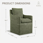 Upholstered Dining Chairs with Casters, No Assembly Modern Accent Armchair with Rollers for Dining Room, Bedroom, Living Room, Reading Room, Already Assembled, Green, 2 Box