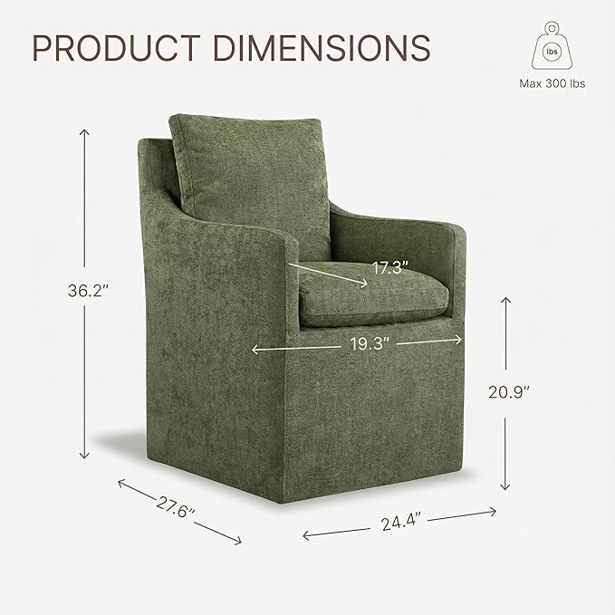Upholstered Dining Chairs with Casters, No Assembly Modern Accent Armchair wi...