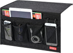 Linen 6 Pockets Bedside Caddy, Bedside Storage Organizer for Magazine, Remotes, Phone (Black)
