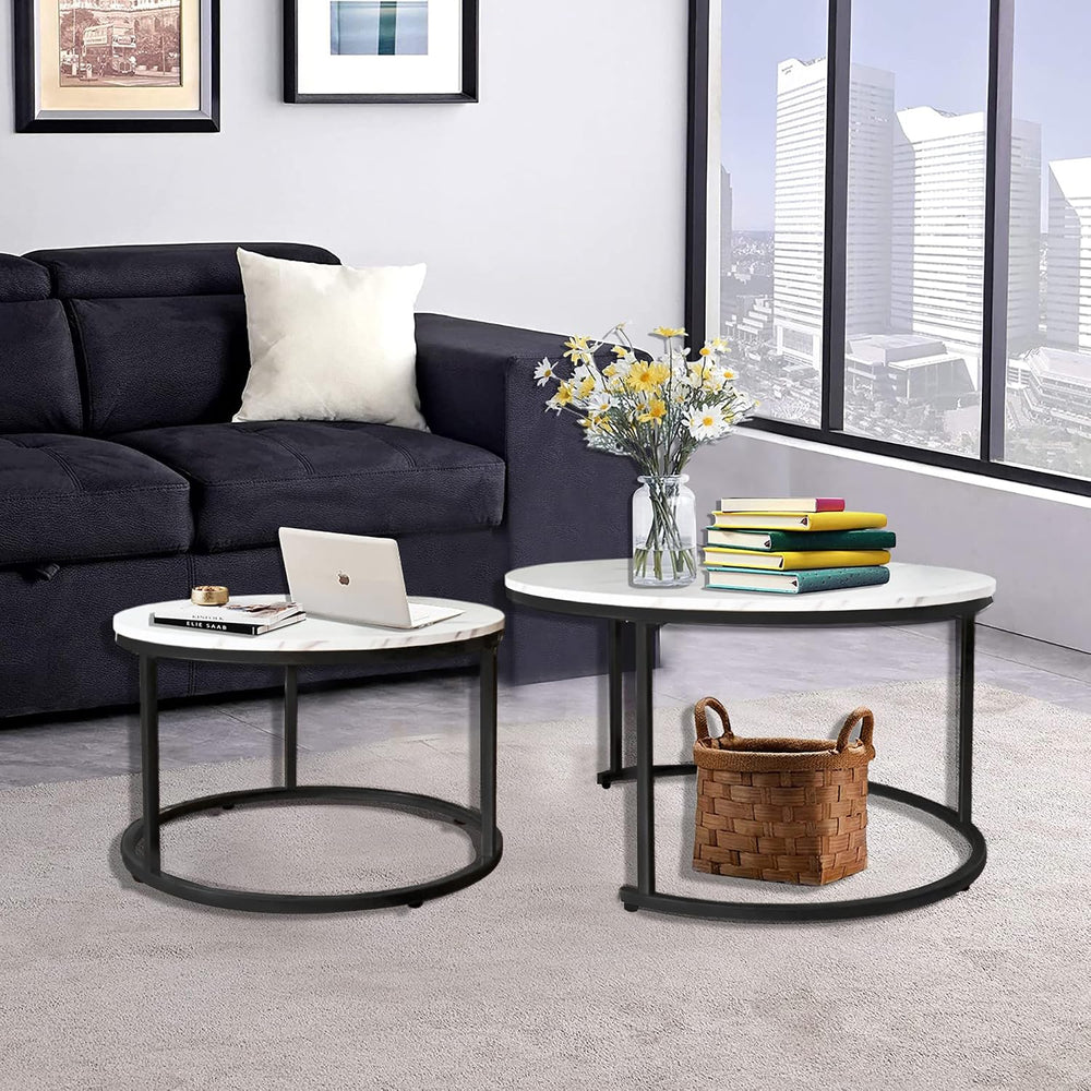 AT-VALY Nesting Table Set of 2,Round Coffee Table,End Side Table with Sturdy ...