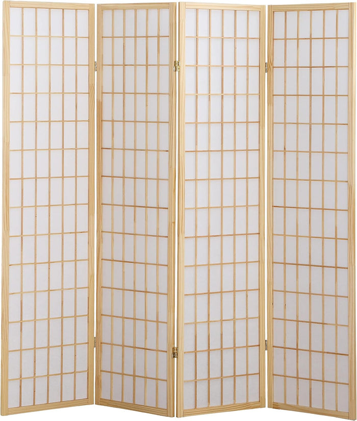Roundhill Furniture Oriental Shoji 4 Panel Screen Room Divider, Natual