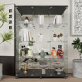 Beauty4U Glass Display Cabinet with Mirror Back Panel, 12 Shelves with 3 Columns, 2 Doors Curio Cabinets for Living Room, Bedroom, Office, Black Floor Standing Glass Bookshelf, Quick Installation