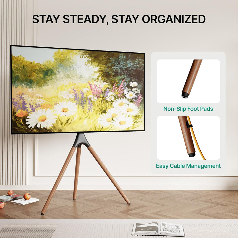Artistic Easel TV Stand for 43-65 in TVs up to 88 lbs, Black Walnut | Tripod ...