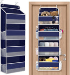 1 Pack Over The Door Organizer, Hanging Storage Organizer with Clear Window, 40lb Ultra Sturdy Large Capacity Room Organizer for Pantry Laundry Bathroom Nursery Closet (Blue)