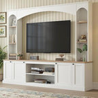 Farmhouse Arched Entertainment Center Wall Unit with Bookshelf, Large TV Stand with Wood Grain for TVs Up to 70", 91inch Media Console with Adjustable Shelves for Living Room (White/F1)