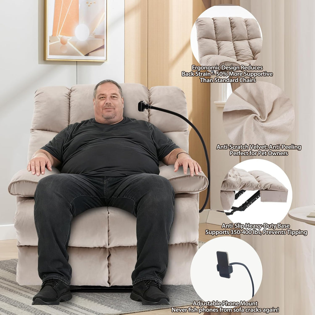 Oversized Recliner Chair, Big Mans Recliner Chairs for Adults 400lbs, Wide Recliners for Tall Man, Large Recliner Chair for Living Room(Cream)