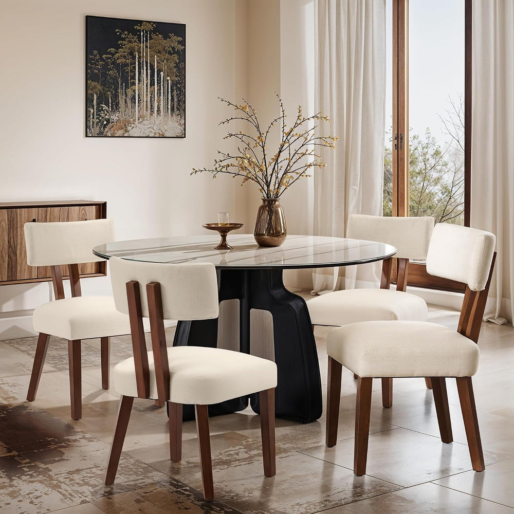 MOJAY Dining Chairs Set of 4, Mid Century Modern Kitchen Chair Linen Fabric S...