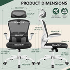 FelixKing Office Chair with Headrest, Home Office Desk Chairs with Flip-Up Armrests, Adjustable Height Ergonomic Office Chair Lumbar Support, Mesh Backrest Computer Chair (White)