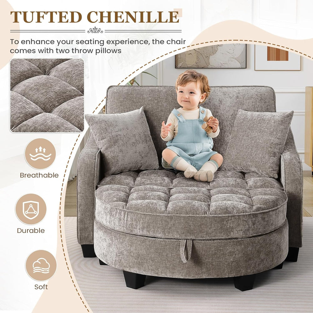 Oversized Chair and A Half, Chenille Tufting Accent Cozy Reading Sofa Chair w...