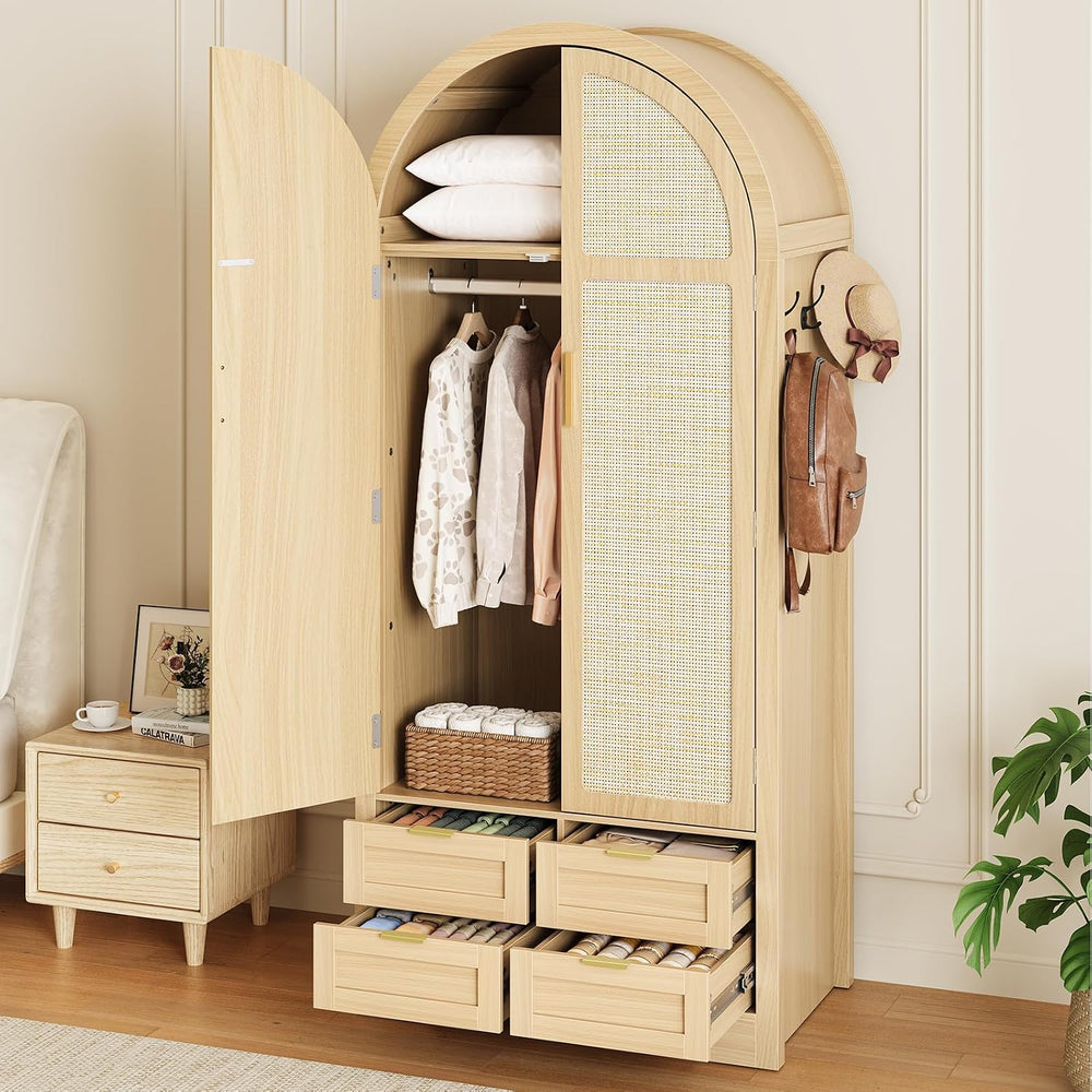 Armoire Wardrobe Closet with 4 Drawers - Wood Bedroom Armoires and Wardrobes ...