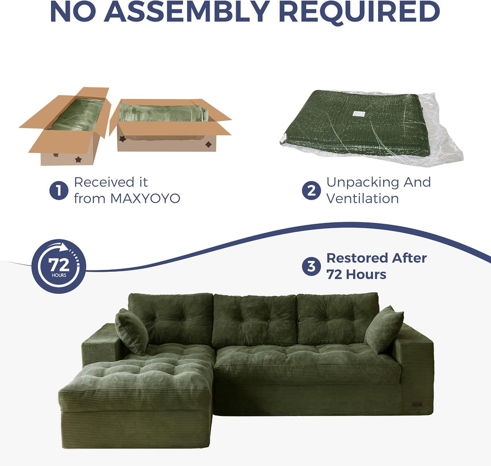 MAXYOYO Couch, 104-Inch L-Shaped Cloud Couch with Ottoman | Dark Green Uphols...