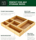 ROYAL CRAFT WOOD 5-Piece Bamboo Drawer Organizer Set – Multi-Use Storage Trays for Kitchen, Bathroom, Office, Makeup, Jewelry & More – Junk Drawer Tray, Utensil Holder, Storage Box & Bin Set (5 Boxes)