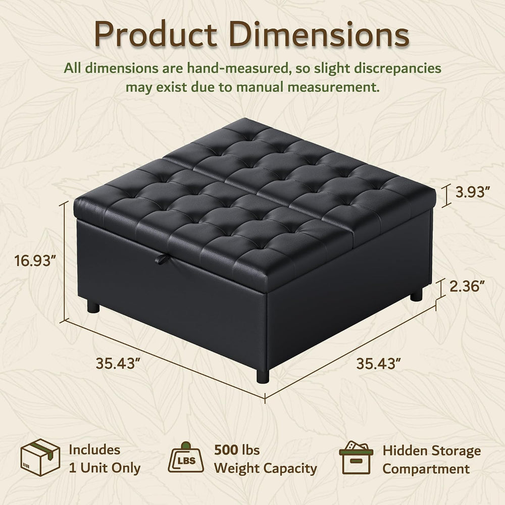Black Leather 36 Inch Extra Large Lift Top Living Room Storage Ottoman | LINL...