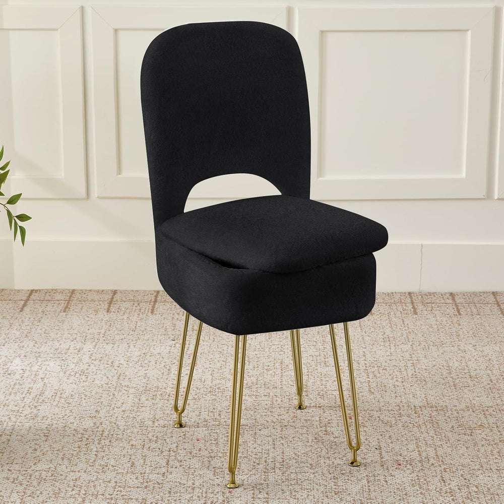 BRIAN & DANY Vanity Chair with Storage and Folding Back, Faux Fur Square ...