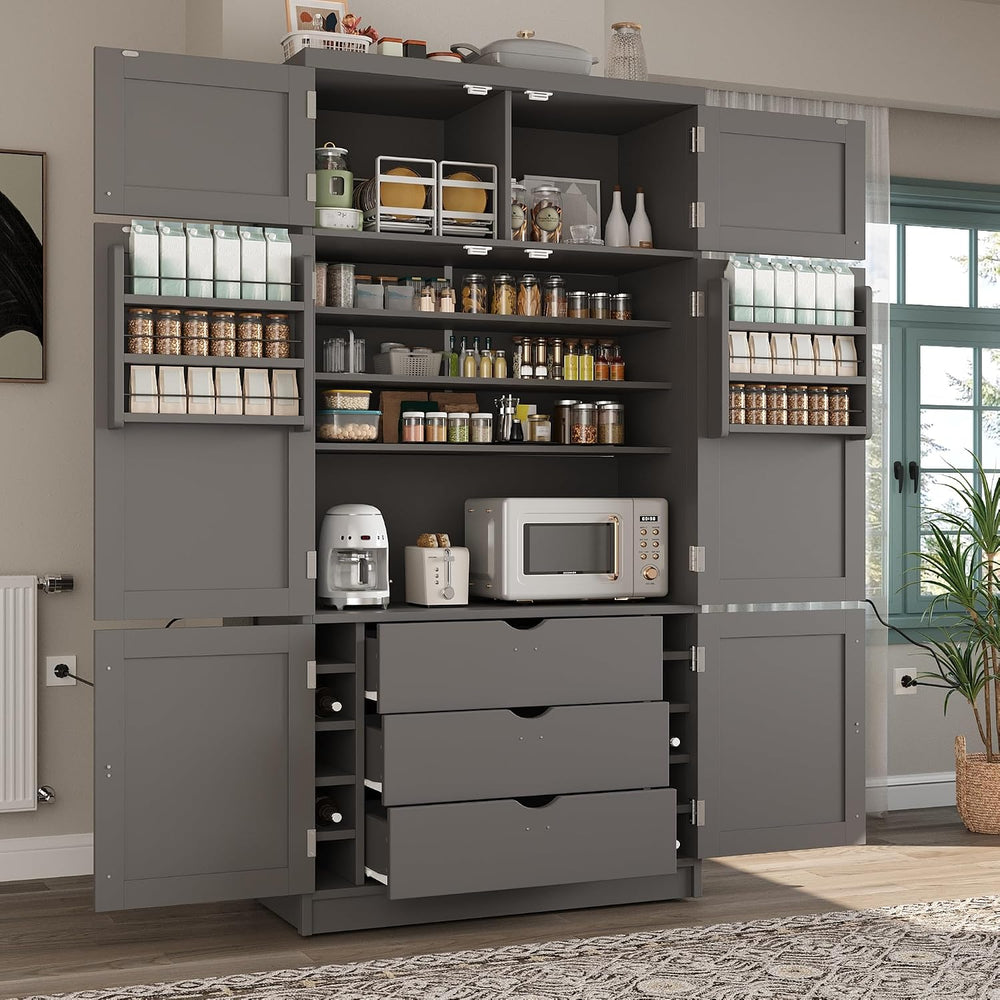 Merax Kitchen Pantry Storage Cabinet, Freestanding Buffet Cabinet with Microw...