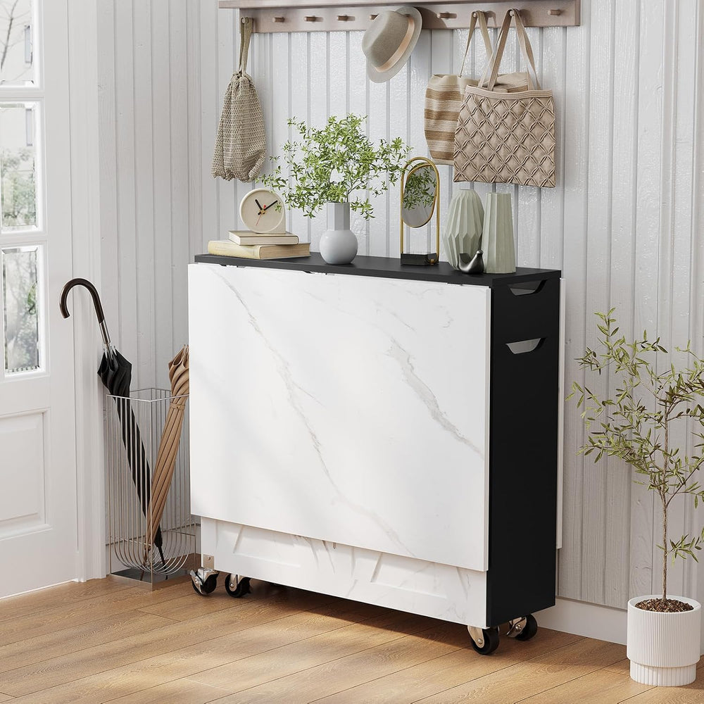 Folding Dining Table with Drawer,3-Tier Wine Cooler Storage and 2-Layer Metal...