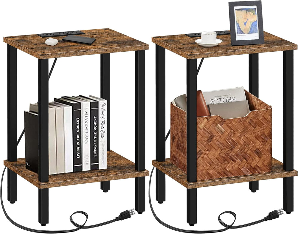 TUTOTAK End Table with Charging Station, Side Table Set of 2, Nightstand
