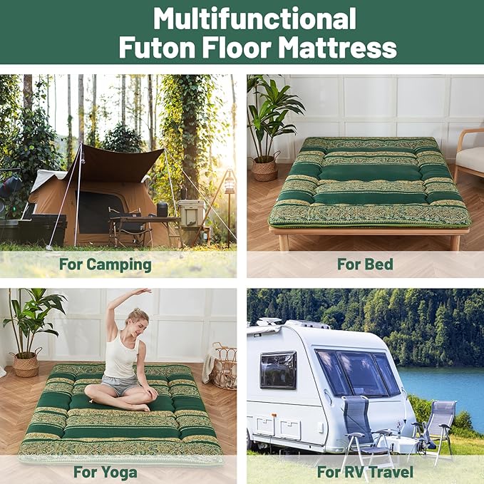 Japanese Floor Mattress, Futon Mattress with Portable Storage Bag and Washabl...