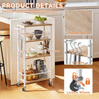 IBUYKE 7.8" Slim Rolling Cart,4 Tier Metal Kitchen Laundry Storage Cart,Industrial Narrow Utility cart,Trolley with Handle and Wooden Tabletop,for Kitchen, Living Room,Bathroom,Natural UTMJ065R