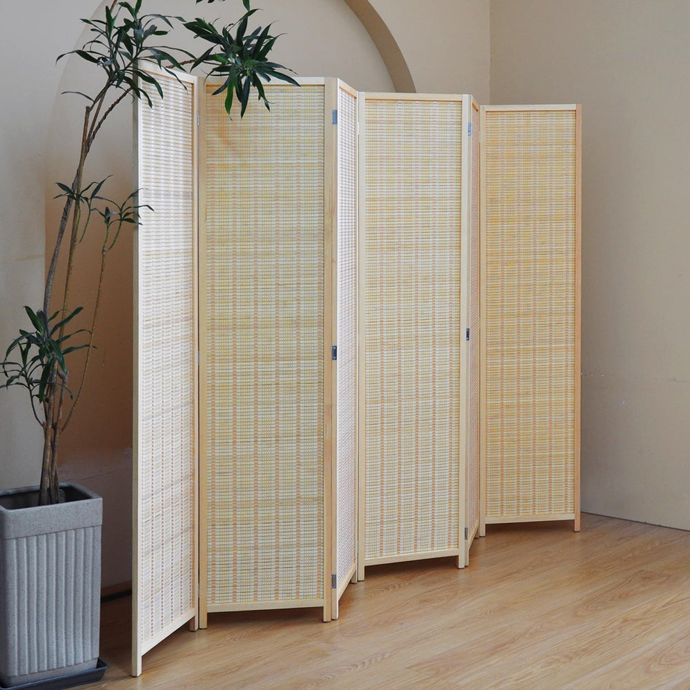 Furnnylane 6 Panel Bamboo Room Divider – 5.6 ft Tall Folding Privacy Screen, ...