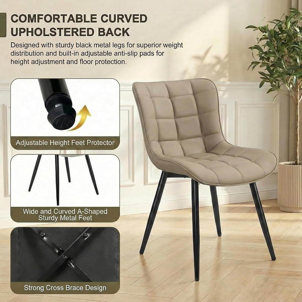 YOUTASTE Khaki Dining Chairs Set of 2, Comfy Faux Leather Upholstered Kitchen...