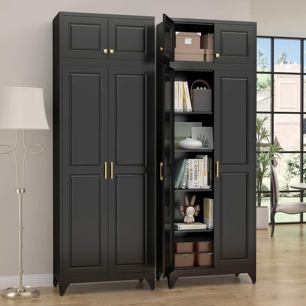 SteeLoong 90”Metal Pantry Storage Cabinet with Doors & 4 Adjustable Shelv...