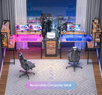 Homieasy L Shaped Computer Desk with Bookshelf, 47 Inch Reversible Corner Gaming Desk with Charging Station & Led Light, Home Office Desk with Hutch Monitor Stand Storage Shelves Bag, Rustic Brown