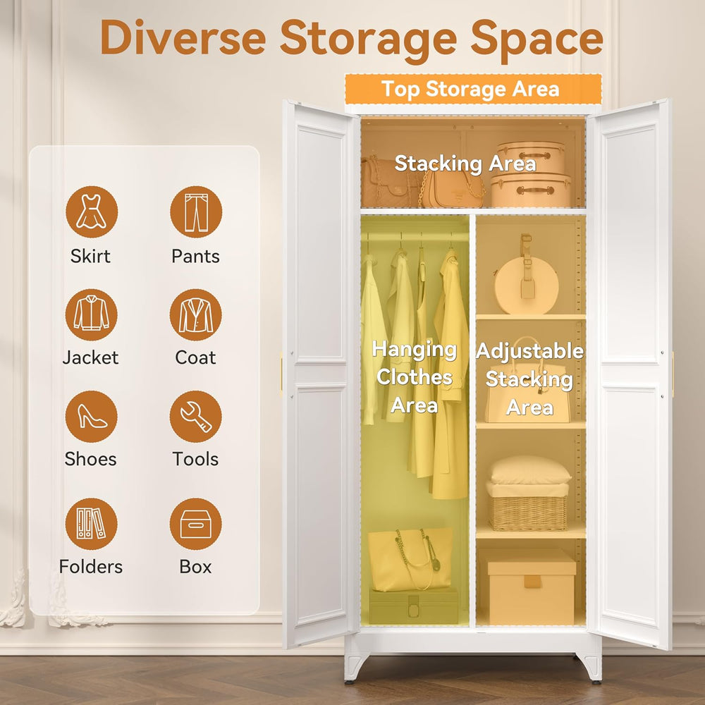Polup Metal Armoire Wardrobe Closet, 71" Tall Wardrobe Cabinet with 2 Do...