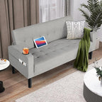 AILEEKISS 62" Loveseat Couches Upholstered Fabric Linen Love Seat Sofas Couch with 2 USB, Cup Holders, Side Pocket, Modern Tufted Sofa for Living Room, Office, Bedroom, Apartment (2-Seat, Light Grey)