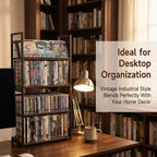 2-Tier DVD Storage Rack & CD Display Shelf, Holds 56 DVD Cases, Stackable Metal Media Organizer Tower for Blu Ray, Video Games, VHS Tapes