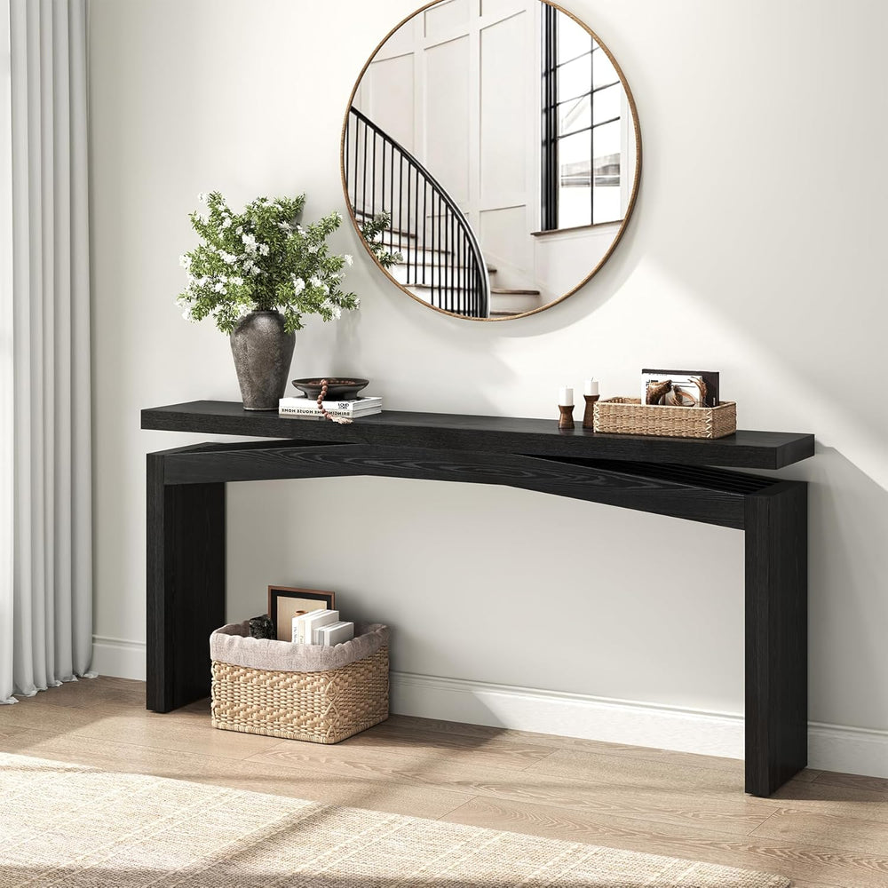 Epecoya 63-Inch Black Console Tables for Entryway Mid Century | Wooden Sofa T...