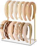 pickpiff Headband Holder Organizer Metal 2-Tier with Tray: Hair Accessories Display Stand Storage, Purse Charms Key Rings Rack Necklace Stand Home Bedroom for Girls Women, Gold