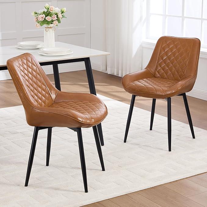 Dining Chair Set of 2, Modern Dining Chairs with Thick Cushions, Faux Leather...